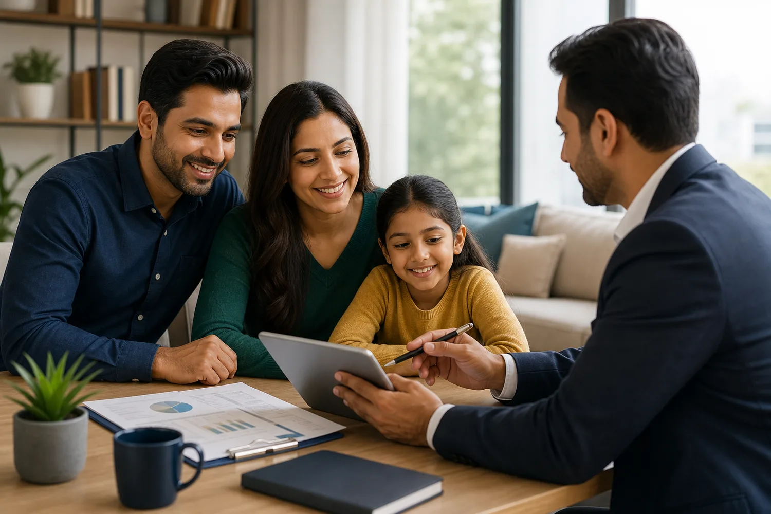 Family reviewing protection and financial security options with an advisor